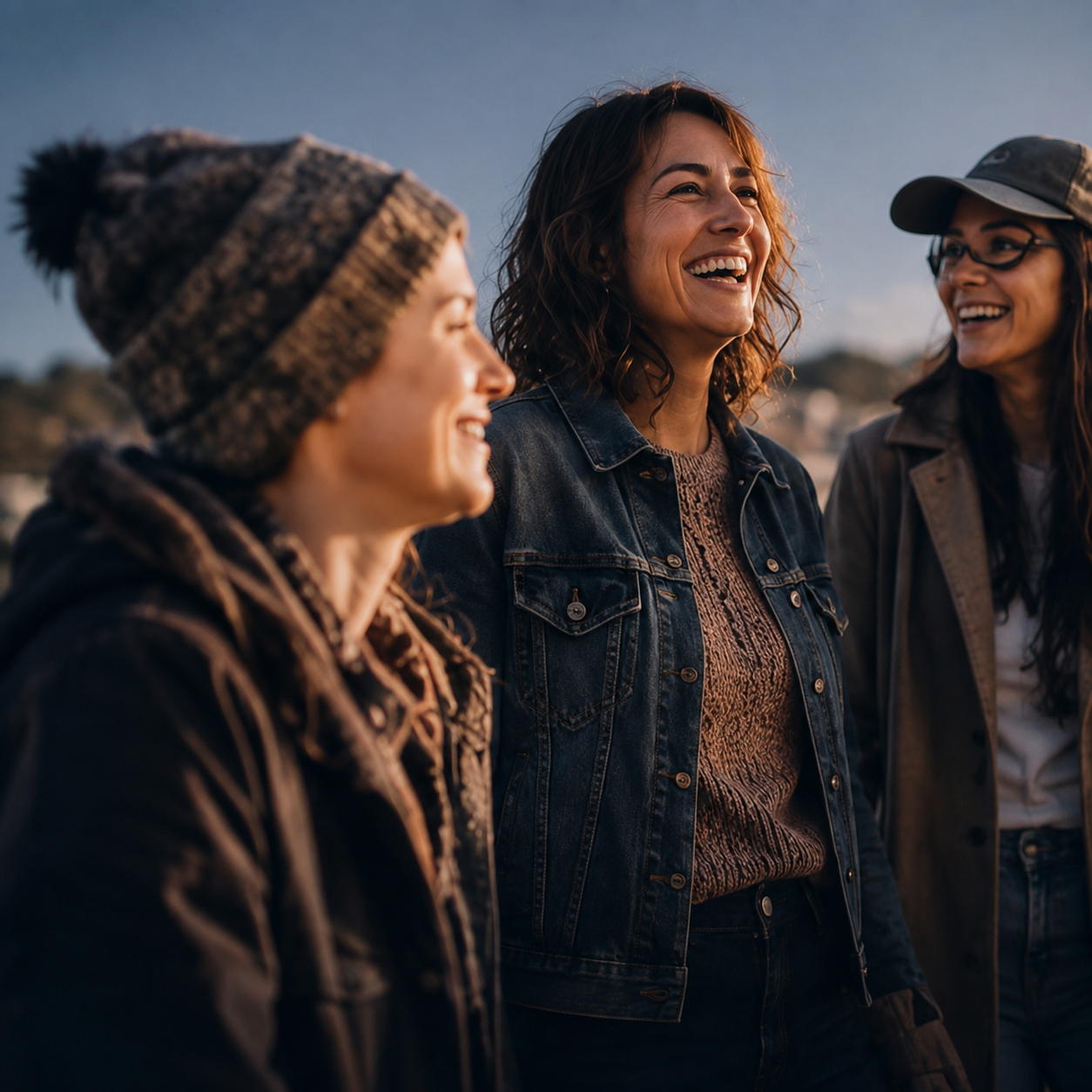 Three women smiling together outdoors